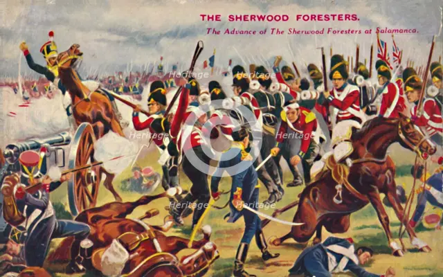 'The Sherwood Foresters. The Advance of The Sherwood Foresters at Salamanca', 1812, (1939).  Artist: Unknown.
