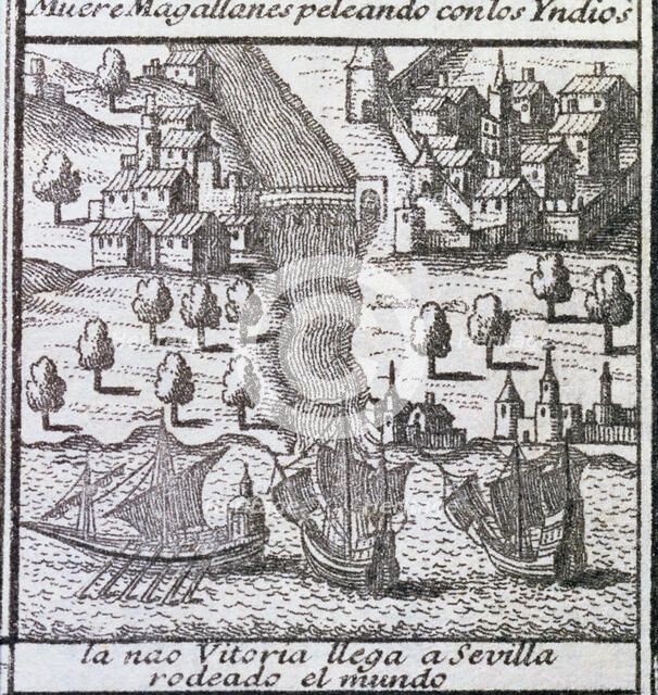 The ship Victoria on arrival to Seville in 1522, it was one of the five ships of Magellan's exped…