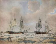 The ships of Lord Mulgrave's expedition of discovery embedded in ice in the Polar Regions 1774. Artist: John Cleveley the Younger