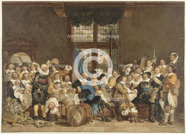 The shooters' meal in the Voetboogdoelen in Amsterdam in celebration of the conclusion..., 1779. Creator: Jacob Cats.
