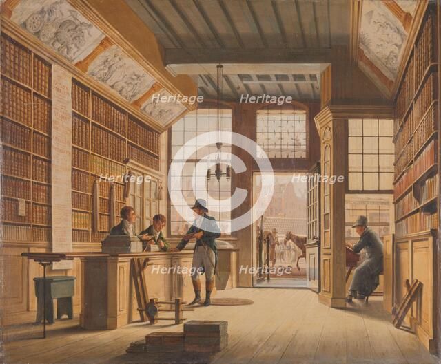 The Shop of the Bookdealer Pieter Meijer Warnars on the Vijgendam in Amsterdam, 1820. Creator: Johannes Jelgerhuis.