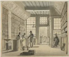 The Shop of the Bookdealer Pieter Meijer Warnars on the Vijgendam in Amsterdam, 1820 or earlier. Creator: Johannes Jelgerhuis