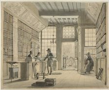 The Shop of the Bookdealer Pieter Meijer Warnars on the Vijgendam in Amsterdam, 1820 or earlier. Creator: Johannes Jelgerhuis
