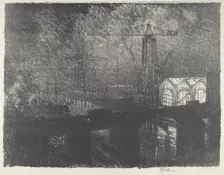 The Shops at Night, Changing Shifts, 1916. Creator: Joseph Pennell