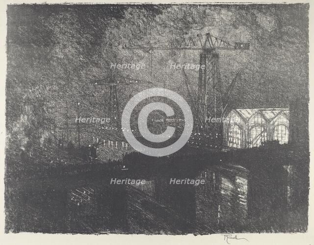The Shops at Night, Changing Shifts, 1916. Creator: Joseph Pennell.