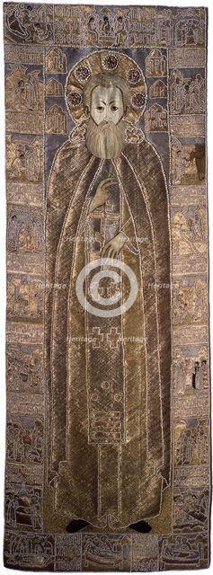 The Shroud of Saint Sergius of Radonezh, 1671. Artist: Workshop of Anna Ivanovna Stroganova  