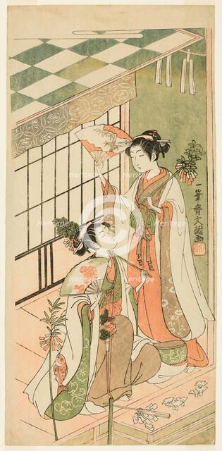 The Shrine Dancers (Miko) Ohatsu and Onami, 1769. Creator: Ippitsusai Buncho.