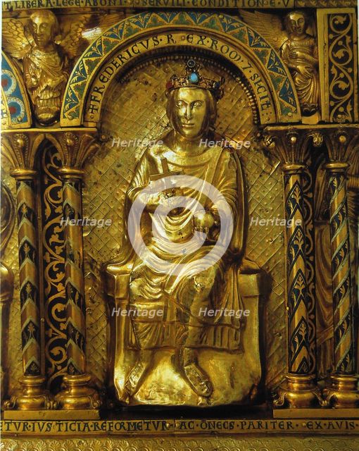 The Shrine of Charlemagne, Detail: Frederick II, Holy Roman Emperor, 1215. Artist: West European Applied Art  
