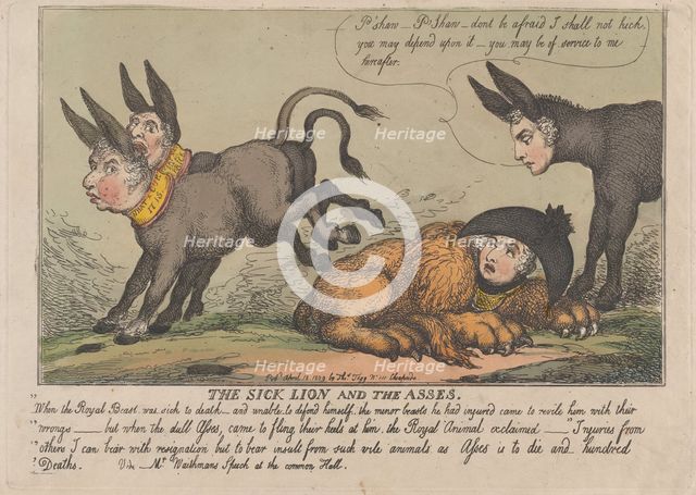 The Sick Lion and The Asses, April 18, 1809., April 18, 1809. Creator: Thomas Rowlandson.
