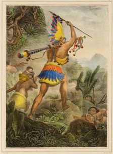 The Signal of Retreat (Coroados). From "Voyage pittoresque et historique au Brésil", 1830s. Creator: Debret, Jean-Baptiste (1768-1848)