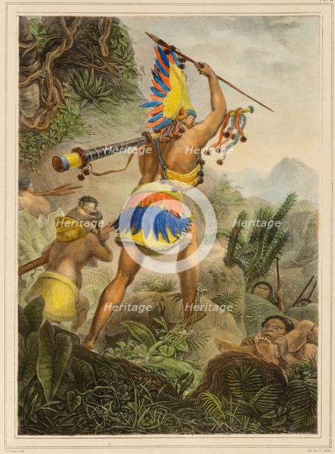 The Signal of Retreat (Coroados). From "Voyage pittoresque et historique au Brésil", 1830s. Creator: Debret, Jean-Baptiste (1768-1848).