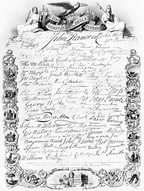 The signatures to the American Declaration of Independence, c1776, (c1920). Artist: Unknown