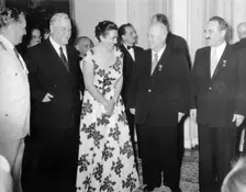 The signing ceremony of the Belgrade Declaration, Belgrade, Yugoslavia, 2 July 1955. Artist: Anon