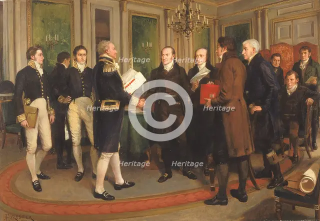 The Signing of the Treaty of Ghent, Christmas Eve, 1814, 1914. Creator: Amedee Forestier.