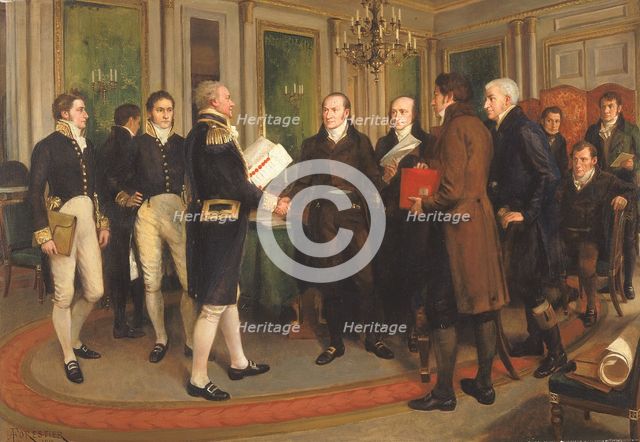 The Signing of the Treaty of Ghent, Christmas Eve, 1814, 1914. Creator: Amedee Forestier.