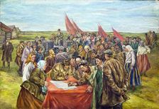 The signing the government bonds, Mid of 1930s. Creator: Shestakov, Nikolai Ivanovich (1883-1937)