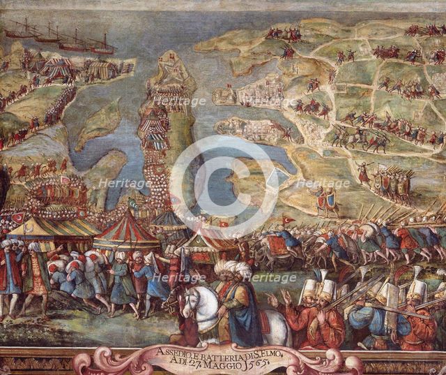 The siege of Malta. Detail. Artist: Perez d'Aleccio (da Lecce), Matteo (1547-1616)