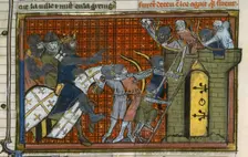 The Siege of Artah in 1097 (From "Li rommans de Godefroy de Buillon et de Salehadin"), 1337. Creator: Maître de Fauvel (active 1314-1340)