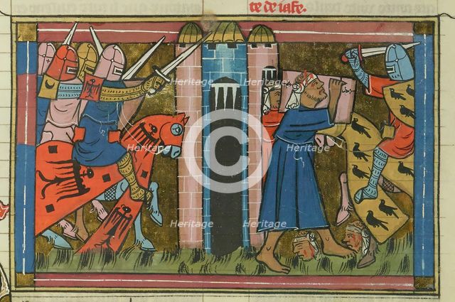 The siege of Ascalon in 1153 (From "Li rommans de Godefroy de Buillon et de Salehadin"), 1337. Creator: Maître de Fauvel (active 1314-1340).