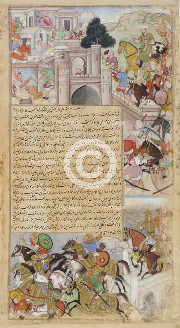 The Siege of Baghdad by Tahir, from the Tarikh-i-Alfi, ca. 1592-94. Creator: Unknown.