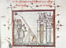 The siege of Barbastro, 1064. From Fleurs des chroniques by Bernardus Guidonis, after 1384. Creator: Anonymous
