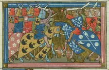 The siege of Damascus in July 1148 (From "Li rommans de Godefroy de Buillon et de Salehadin"), 1337. Creator: Maître de Fauvel (active 1314-1340)