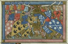The siege of Damascus in July 1148 (From "Li rommans de Godefroy de Buillon et de Salehadin"), 1337. Creator: Maître de Fauvel (active 1314-1340)