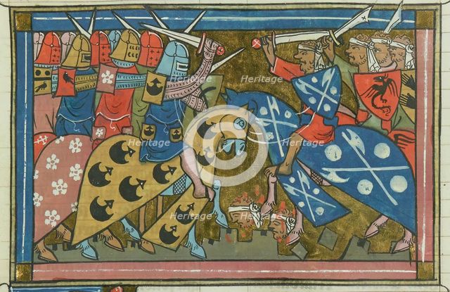 The siege of Damascus in July 1148 (From "Li rommans de Godefroy de Buillon et de Salehadin"), 1337. Creator: Maître de Fauvel (active 1314-1340).