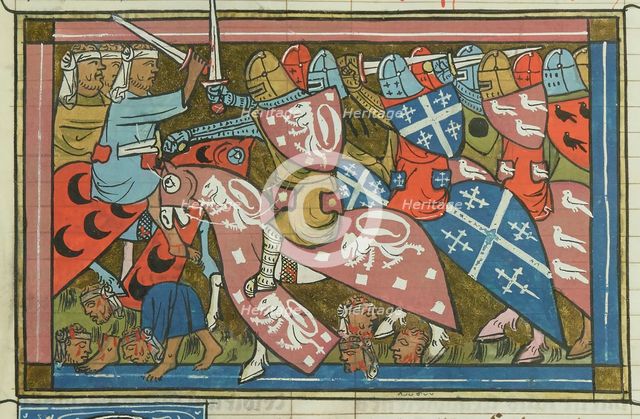 The siege of Damietta of 1218-1219 (From "Li rommans de Godefroy de Buillon et de Salehadin"), 1337. Creator: Maître de Fauvel (active 1314-1340).