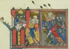 The siege of Jaffa in 1101 (From "Li rommans de Godefroy de Buillon et de Salehadin"), 1337. Creator: Maître de Fauvel (active 1314-1340)