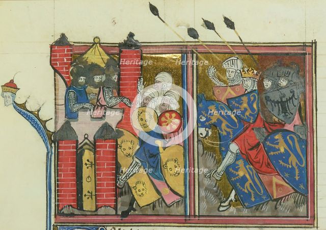 The siege of Jaffa in 1101 (From "Li rommans de Godefroy de Buillon et de Salehadin"), 1337. Creator: Maître de Fauvel (active 1314-1340).
