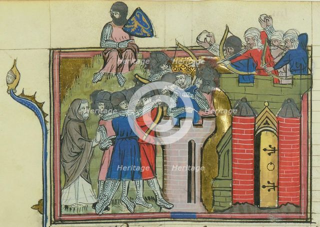 The Siege of Jerusalem, 1099 (From "Li rommans de Godefroy de Buillon et de Salehadin"), 1337. Creator: Maître de Fauvel (active 1314-1340).