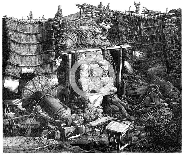 The Siege of Sebastopol - Interior of the Redan - from a photograph by Robertson, 1856.  Creator: Unknown.