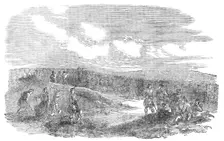 The Siege of Sebastopol - Working Party of Highlanders and Sailors in the 21-Gun Battery, 1854. Creator: Unknown