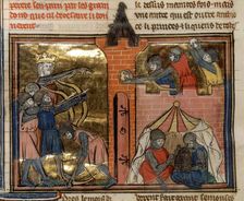 The siege of Shaizar, 1138 (From "Li rommans de Godefroy de Buillon et de Salehadin"), 1337. Creator: Maître de Fauvel (active 1314-1340)