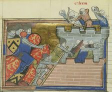 The siege of Shaizar in 1157 (From "Li rommans de Godefroy de Buillon et de Salehadin"), 1337. Creator: Maître de Fauvel (active 1314-1340)