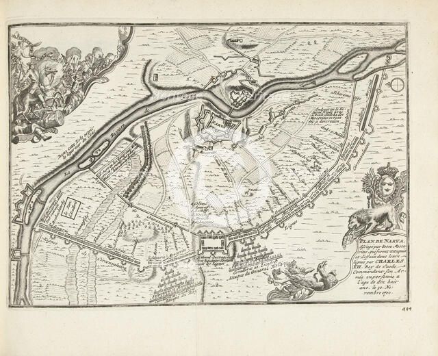 The Siege and Battle of Narva in 1700, 1726. Artist: Aa, Pieter van der (1659-1733)