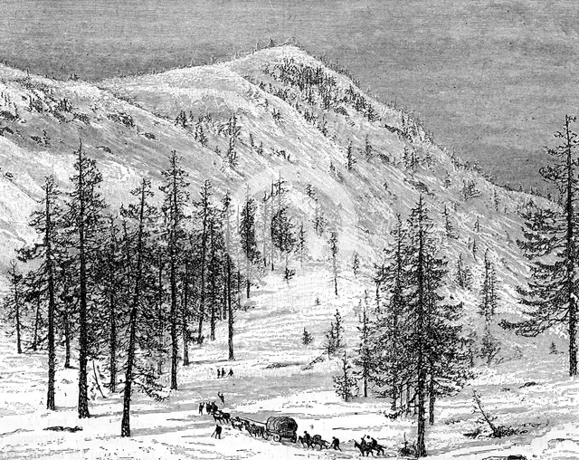 The Sierra Nevada mountains, USA, 19th century.Artist: Edouard Riou