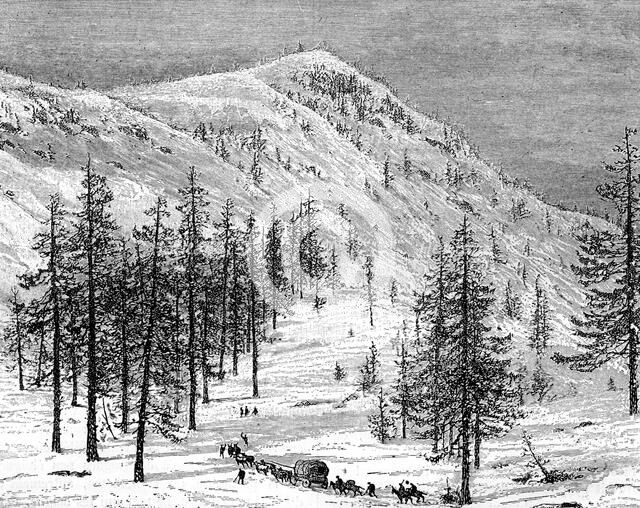 The Sierra Nevada mountains, USA, 19th century.Artist: Edouard Riou