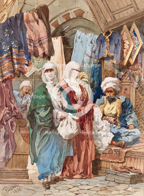 The Silk Bazaar. Artist: Preziosi, Amedeo (1816-1882)