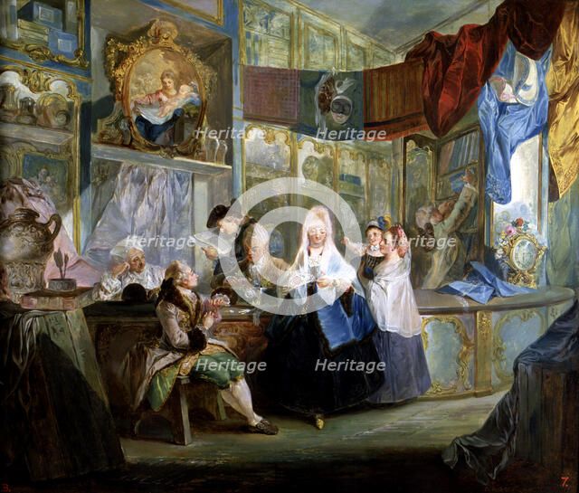  'The silk shop', oil on canvas by Luis Paret y Alcazar.