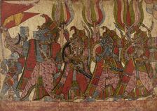 The Simian Generals in Procession, Scene from the Story of the Burning of Lanka..., c1850. Creator: Unknown