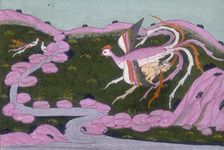 The Simurgh carrying the infant Zal to her nest on Mount Alburz, 1742. Creator: Unknown