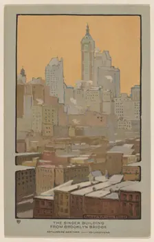 The Singer Building from Brooklyn Bridge, 1914. Creator: Rachael Robinson Elmer