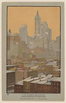 The Singer Building from Brooklyn Bridge, 1914. Creator: Rachael Robinson Elmer