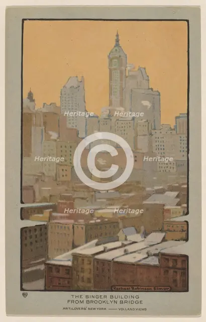 The Singer Building from Brooklyn Bridge, 1914. Creator: Rachael Robinson Elmer.