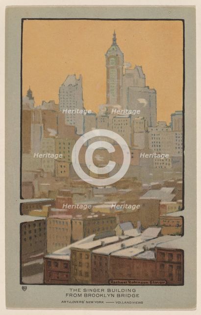 The Singer Building from Brooklyn Bridge, 1914. Creator: Rachael Robinson Elmer.