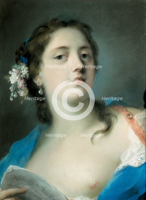 The Singer Faustina Bordoni (1697-1781) with a Musical Score, c. 1725. Artist: Carriera, Rosalba Giovanna (1657-1757)