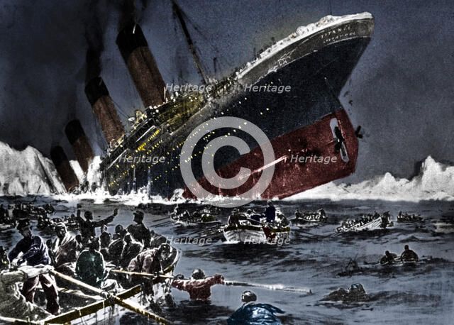 The sinking of SS Titanic, 14 April 1912. Artist: Unknown.