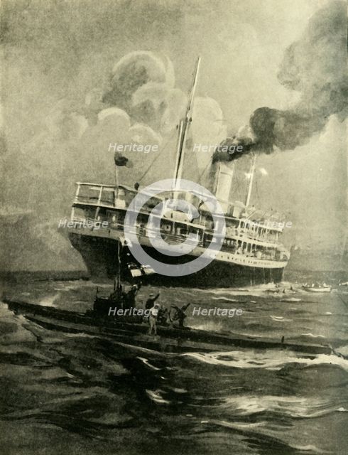 The sinking of the Falaba, First World War, 28 March 1915, (c1920). Creator: Cecil King.